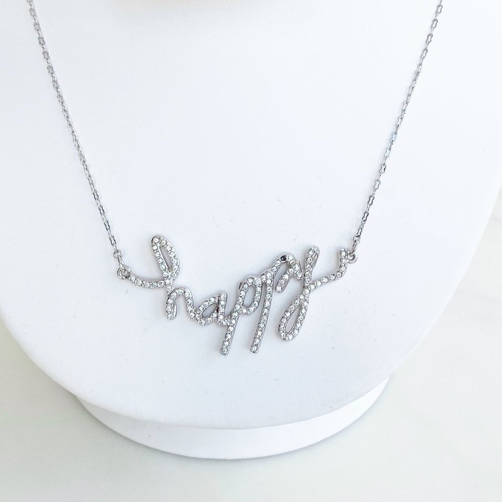 swarovski • heroine happy cursive word crystal pave silver necklace word